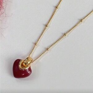 Delicate Minimalist Design Burgundy Vintage Glazed Heart Pendant Necklace